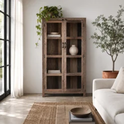 Aarush - Vitrinekast van Gerecycled Hout met Glas