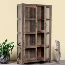 Aarush - Vitrinekast van Gerecycled Hout met Glas