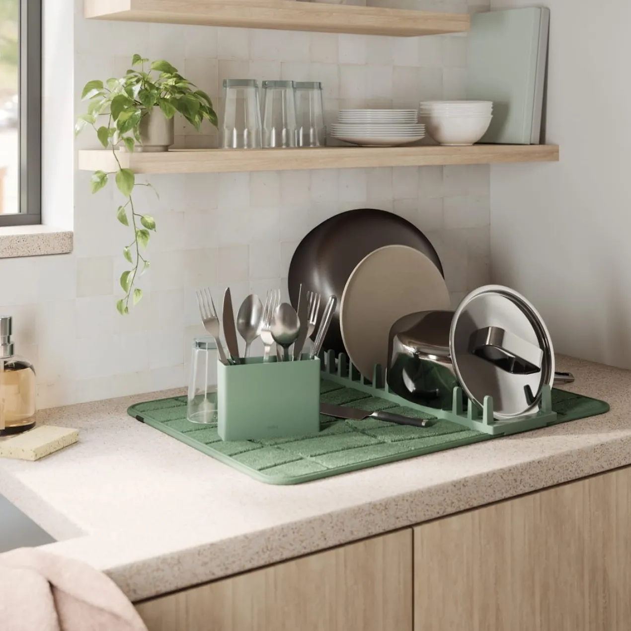 Afdruipmat Udry Ultra met bestekbakje spruce groen
