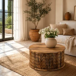 Aindri - Handgesneden Mangohouten Salontafel 90cm