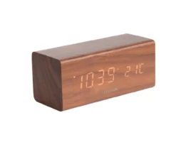 Alarm clock Block dark wood veneer, white LED