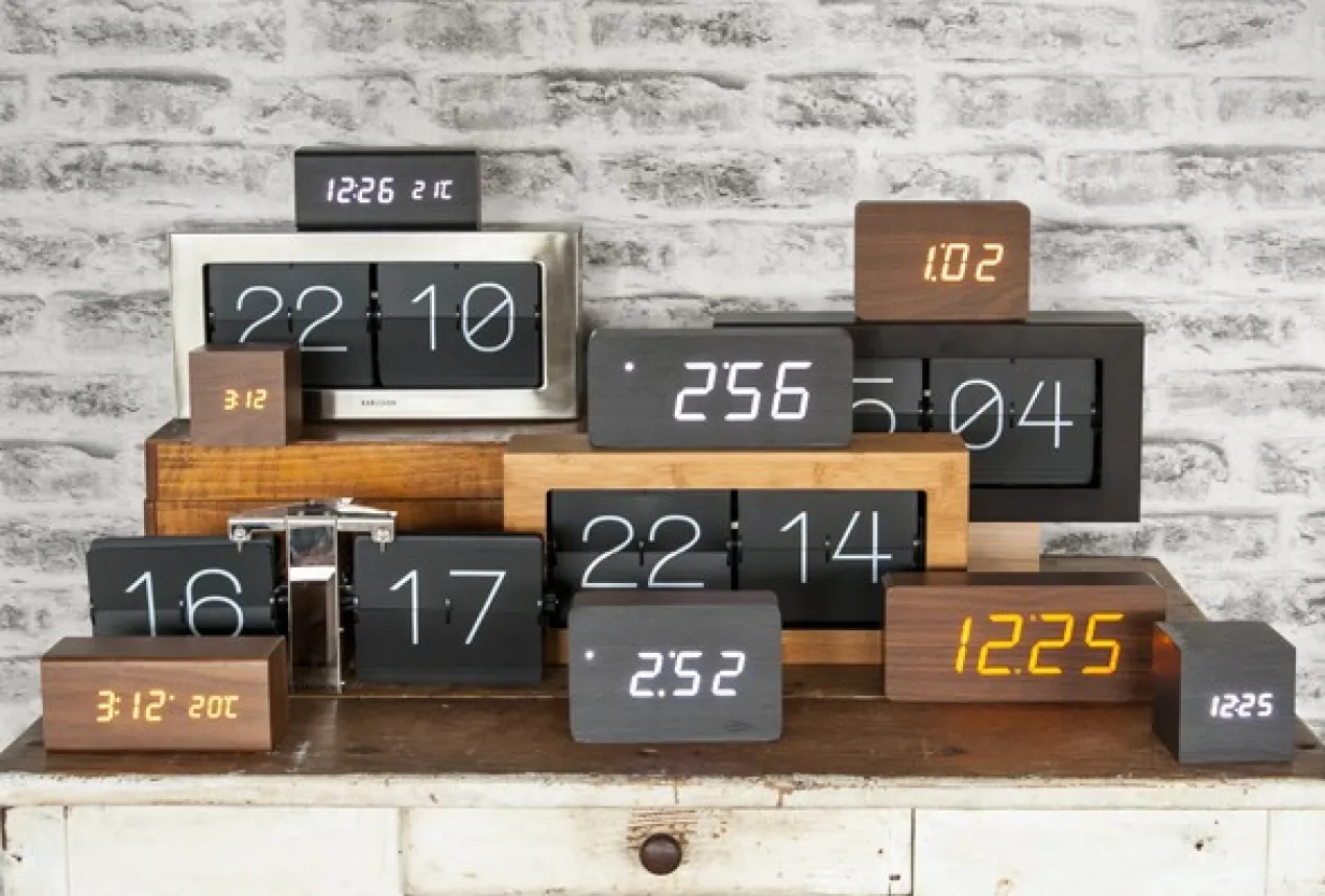 Alarm clock Block dark wood veneer, white LED