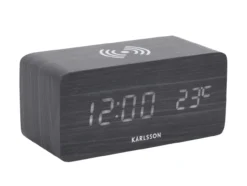 Alarm clock Block w. phone charger LED black veneer, white LED