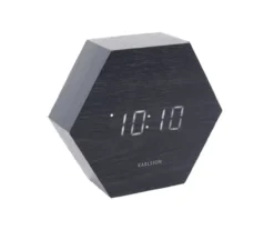 Alarm clock Hexagon black veneer, white LED