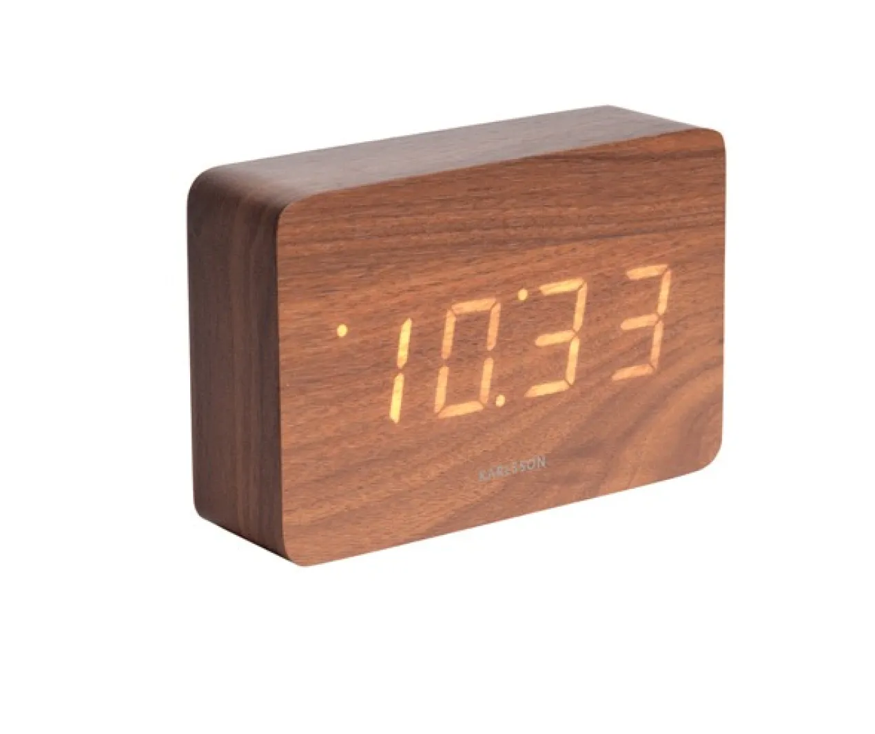 Alarm clock Square dark wood veneer, white LED
