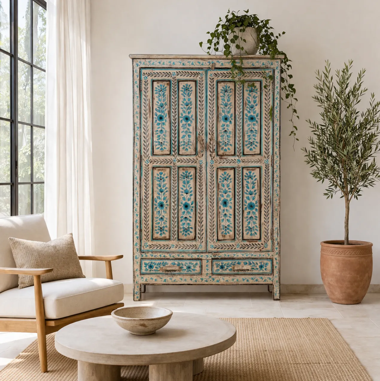 Anay - Handgeschilderde vintage stijlkast 152 cm