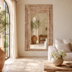 Anushara - Grote Handgesneden Wandspiegel Ibiza Stijl