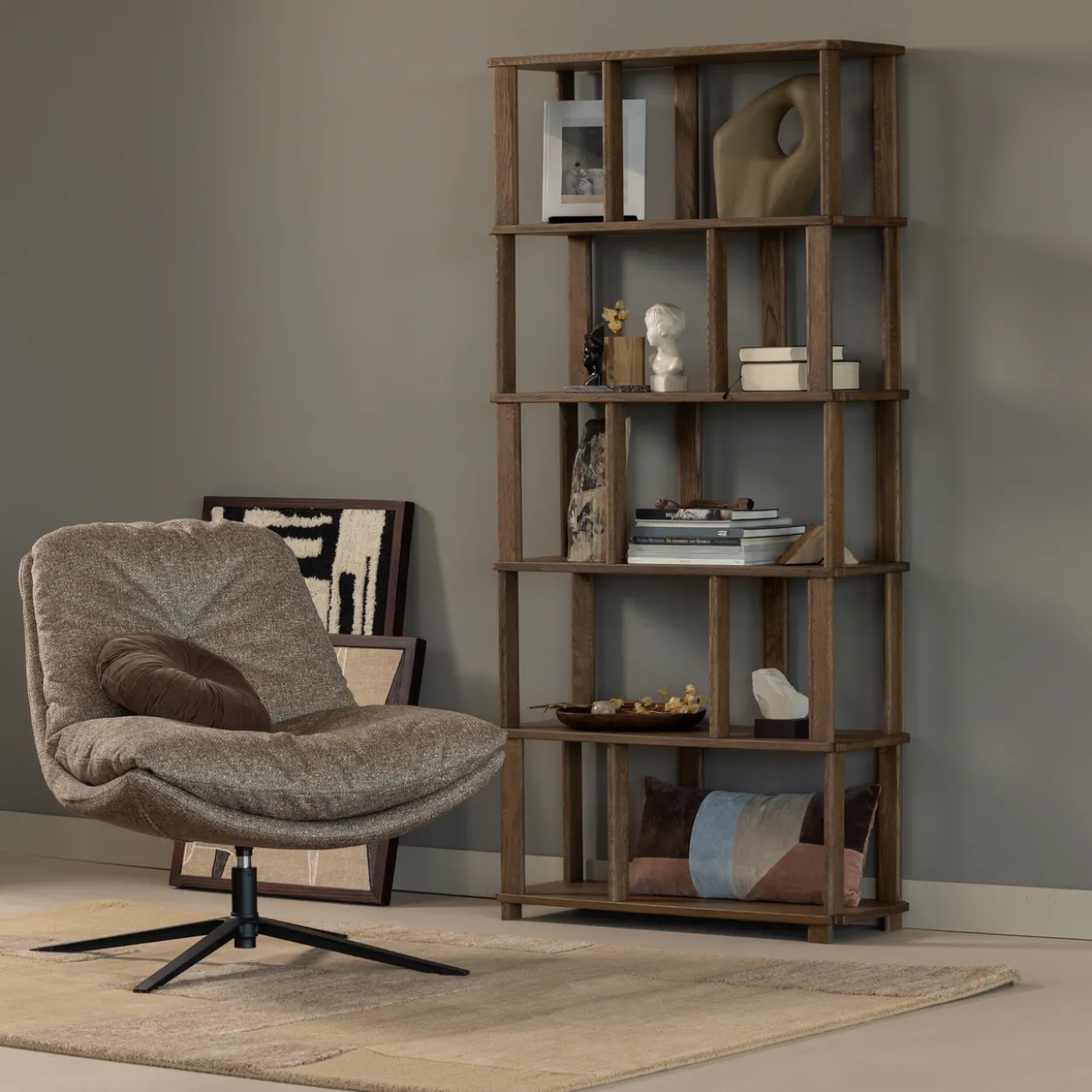 Arve draaifauteuil bedrukte stof naturel melange