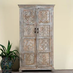 Ava - Handgesneden Mangohouten Kast Vintage