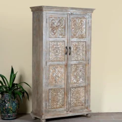Ava - Handgesneden Mangohouten Kast Vintage
