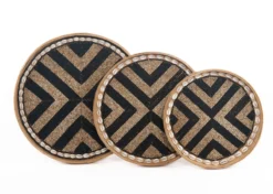 Bamboe kraaltjes dienblad / wanddecoratie zwart/naturel S