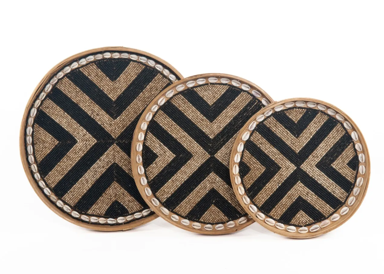 Bamboe kraaltjes dienblad / wanddecoratie zwart/naturel M