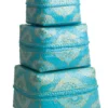 Bamboe offerdoos / offermand turquoise/goud/wit S