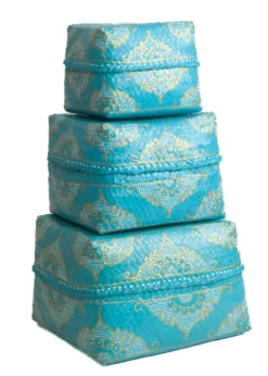 Bamboe offerdoos / offermand turquoise/goud/wit L