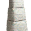 Bamboe offerdoos / offermand wit/turquoise/goud S