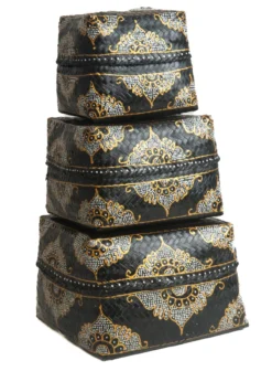 Bamboe offerdoos / offermand zwart/goud/wit L