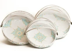 Bamboe vliegenmand - wit + turquoise/goud - Small