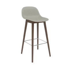 Barkruk Fiber 75 cm met rug en donker eiken onderstel grey