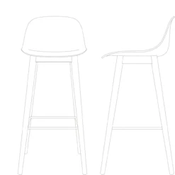 Barkruk Fiber 75 cm met rug en donker eiken onderstel ochre