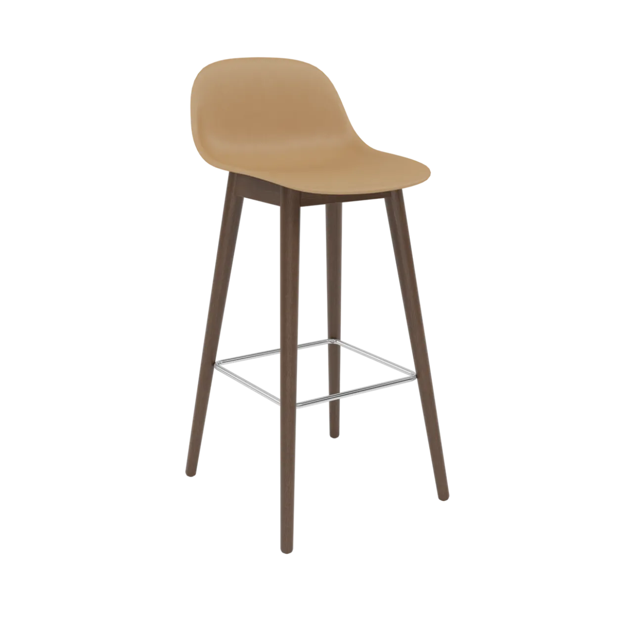 Barkruk Fiber 75 cm met rug en donker eiken onderstel ochre