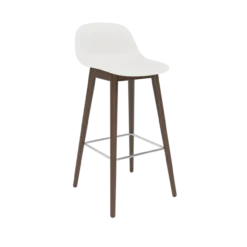 Barkruk Fiber 75 cm met rug en donker eiken onderstel white
