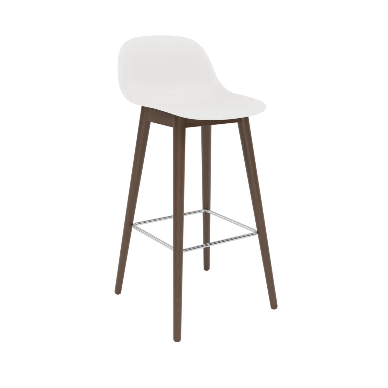 Barkruk Fiber 75 cm met rug en donker eiken onderstel white