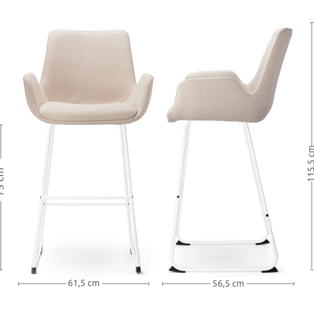 Barkruk Nino-Eef beige - wit onderstel - 75 cm