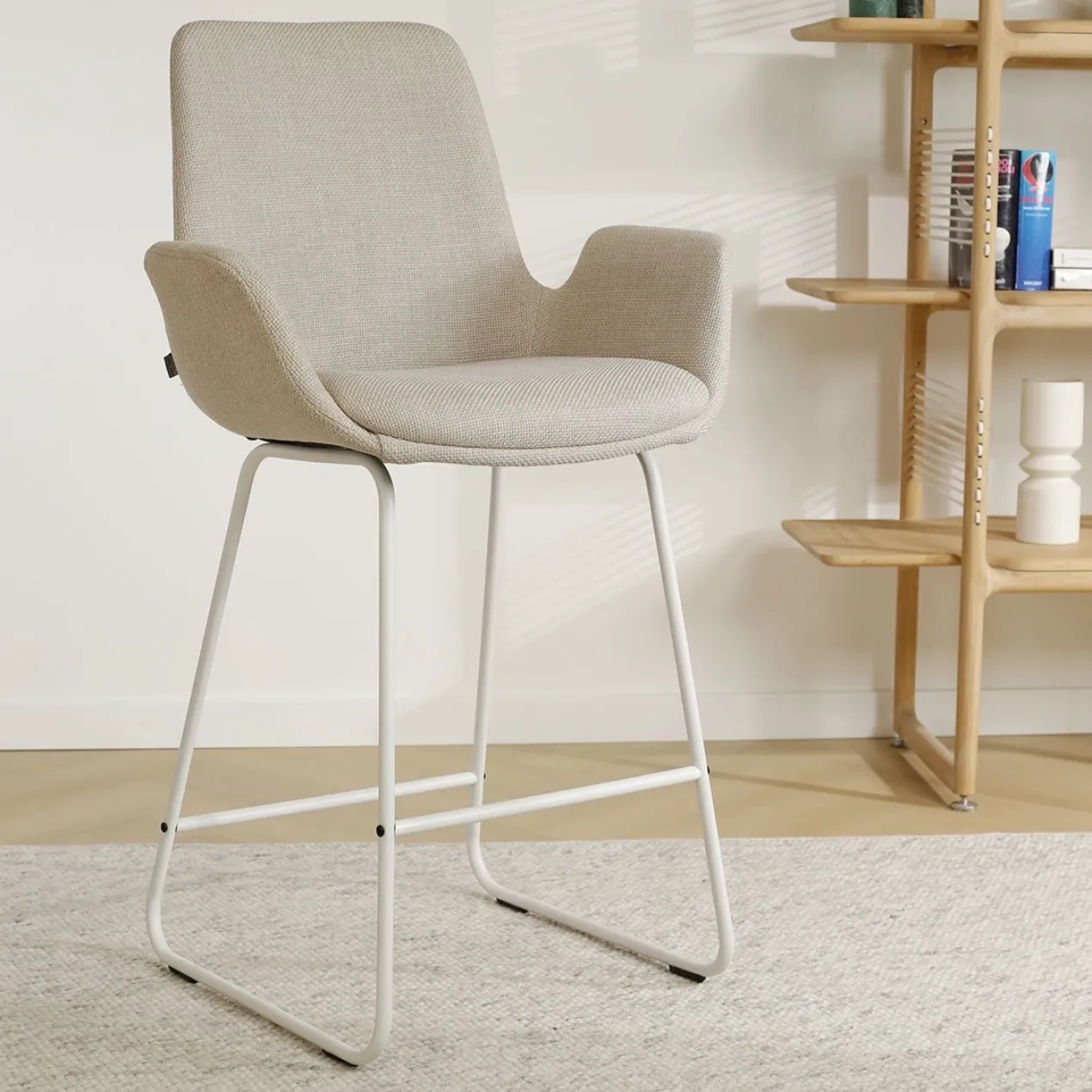 Barkruk Nino-Eef beige - wit onderstel - 75 cm