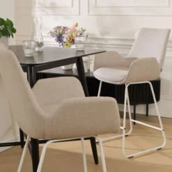 Barkruk Nino-Eef beige - wit onderstel - 65 cm