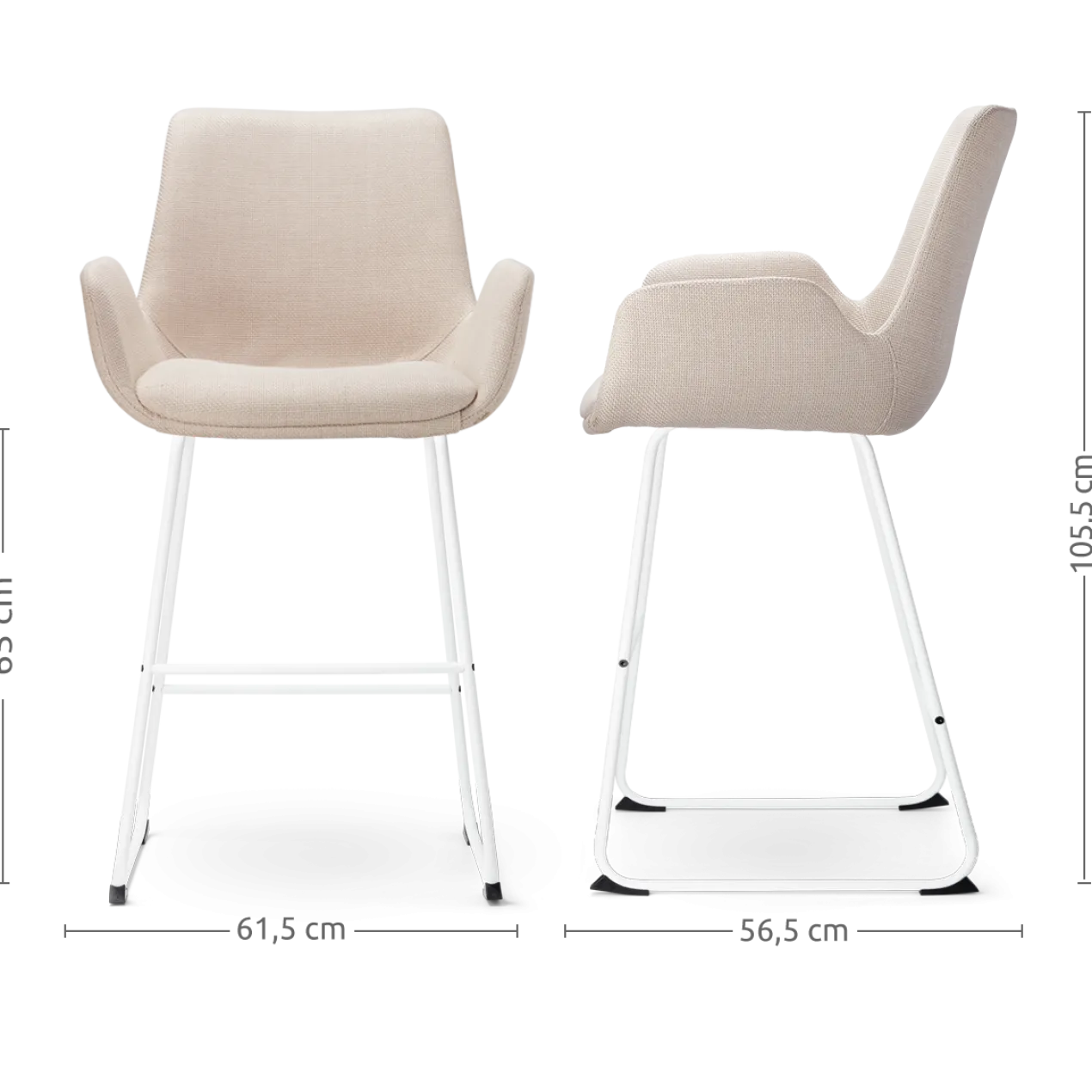 Barkruk Nino-Eef beige - wit onderstel - 65 cm