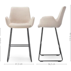 Barkruk Nino-Eef beige - zwart onderstel - 75 cm