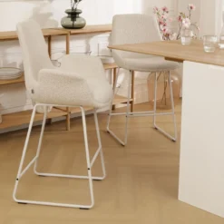 Barkruk Nino-Eef bouclé beige - wit onderstel - 75 cm