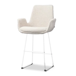 Barkruk Nino-Eef bouclé beige - wit onderstel - 65 cm
