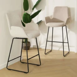 Barkruk Nino-Eef bouclé beige - zwart onderstel - 75 cm