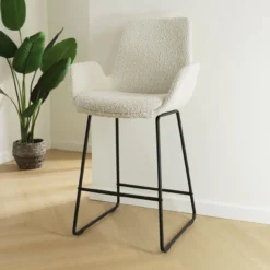Barkruk Nino-Eef bouclé beige - zwart onderstel - 75 cm
