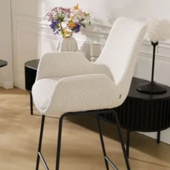 Barkruk Nino-Eef bouclé beige - zwart onderstel - 75 cm
