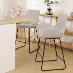 Barkruk Nino-Eef grijs beige gemêleerd - zwart - 65 cm