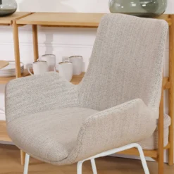 Barkruk Nino-Eef grijs beige gemêleerd - wit onderstel 65 cm