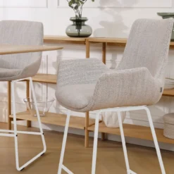 Barkruk Nino-Eef grijs beige gemêleerd - wit onderstel 65 cm