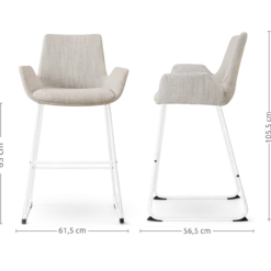 Barkruk Nino-Eef grijs beige gemêleerd - wit onderstel 65 cm
