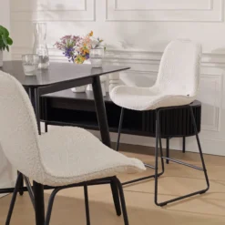Barkruk Nino-Fé bouclé beige - zwart onderstel - 75 cm