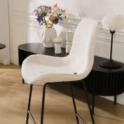 Barkruk Nino-Fé bouclé beige - zwart onderstel - 75 cm