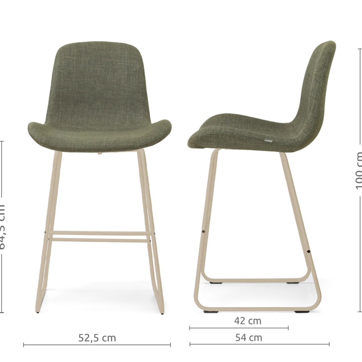 Barkruk Nino-Fé H65 cm beige onderstel forestgroen