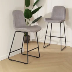 Barkruk Nino-Fé rib warm grijs - zwart onderstel - 75 cm