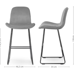 Barkruk Nino-Fé velvet grijs - zwart onderstel - 75 cm