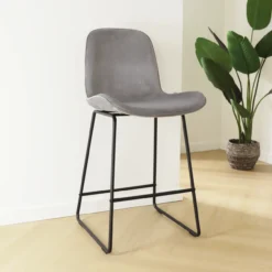 Barkruk Nino-Fé velvet grijs - zwart onderstel - 65 cm