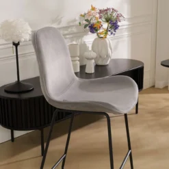 Barkruk Nino-Fé velvet grijs - zwart onderstel - 65 cm