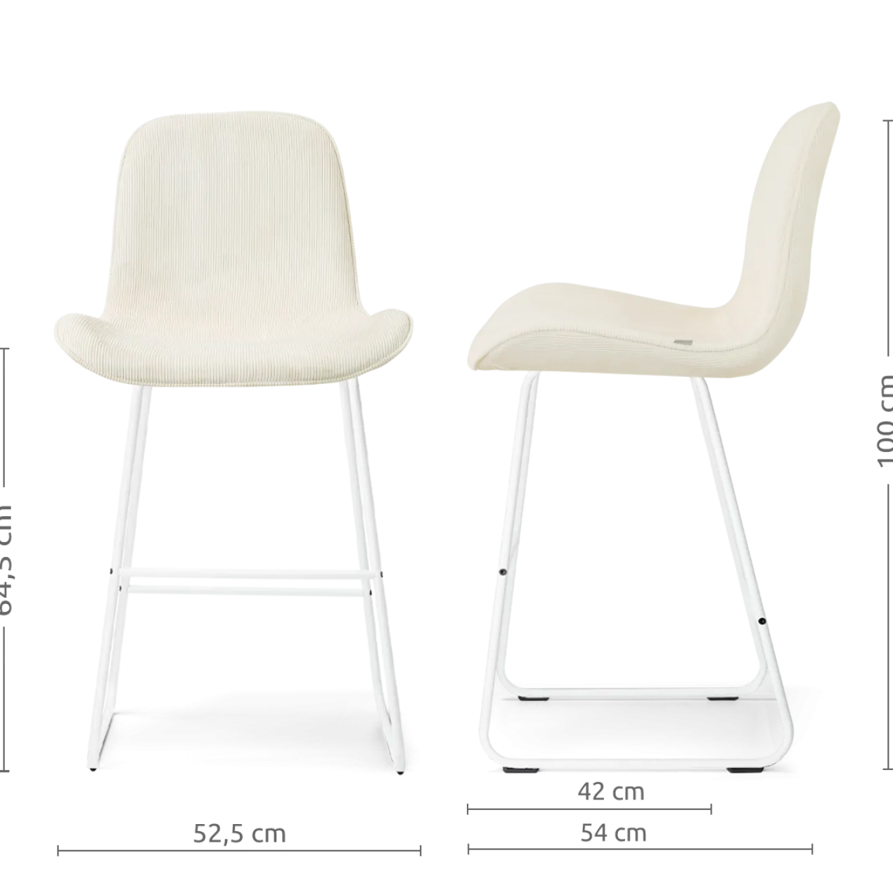 Barkruk Nino-Fé wit onderstel rib beige 65 cm