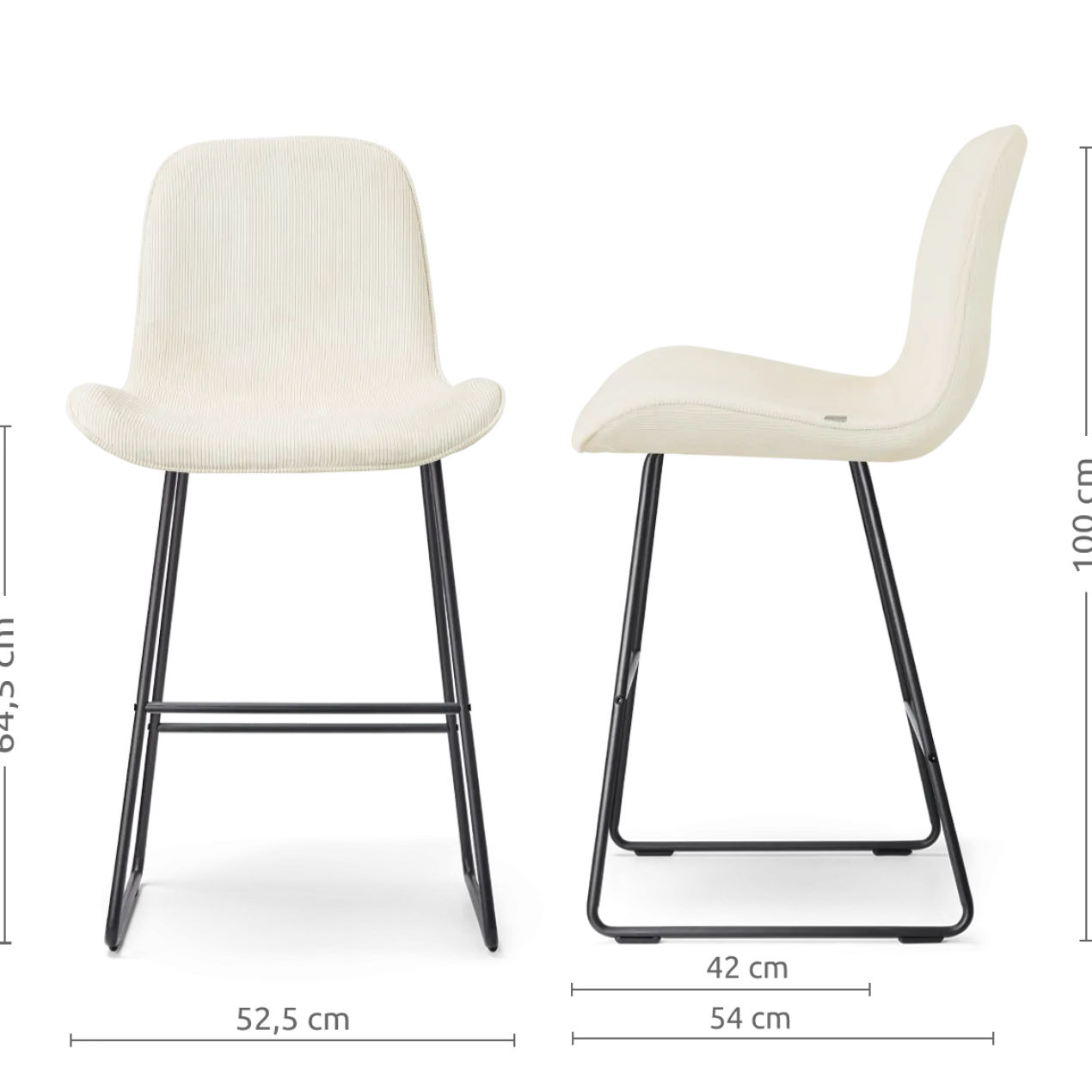 Barkruk Nino-Fé zwart onderstel rib beige 75 cm