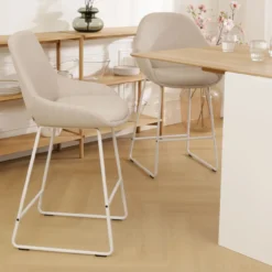Barkruk Nino-Isa beige - wit onderstel - 75 cm